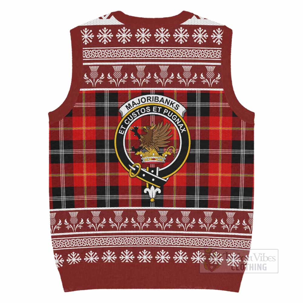 Majoribanks Clan Tartan Christmas Knitted V-Neck Vest with Family Crest - Tartan Vibes Clothing