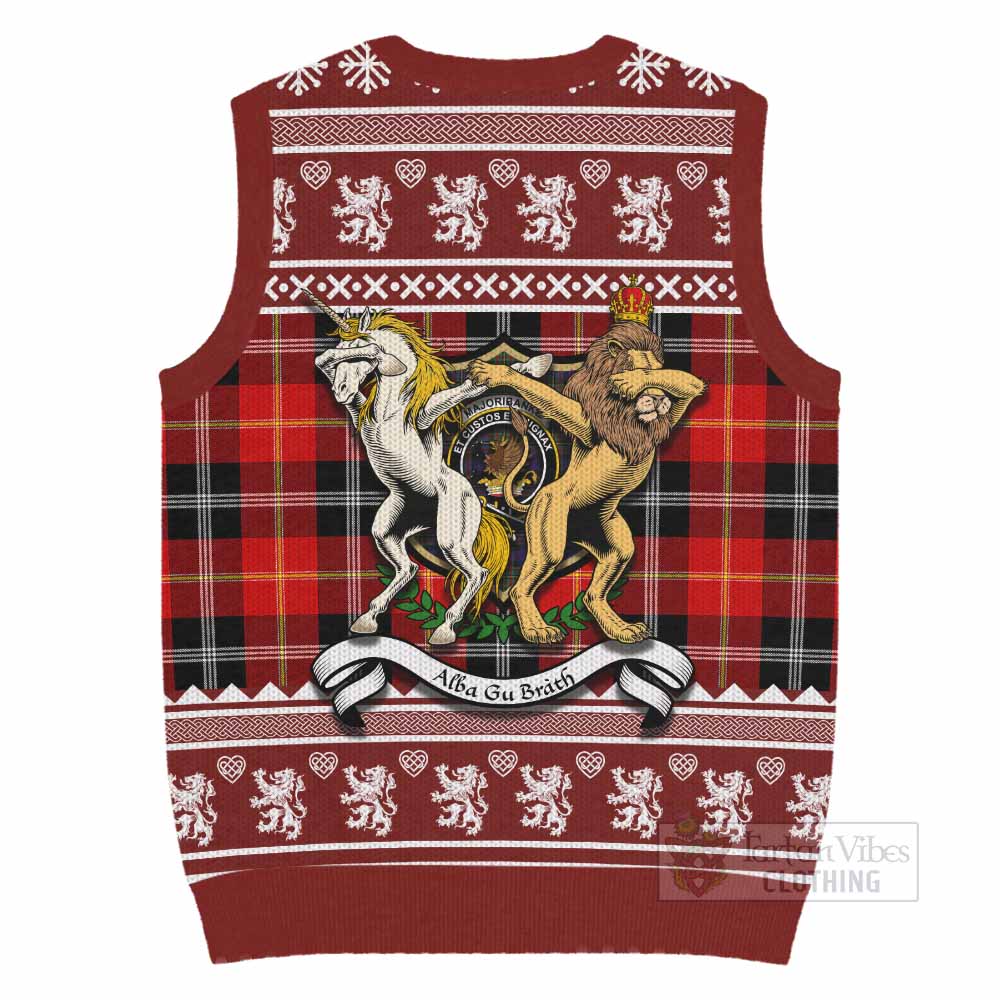 Majoribanks Clan Tartan Crest Christmas Knitted V-Neck Vest Coat of Arms Funny Style - Tartan Vibes Clothing