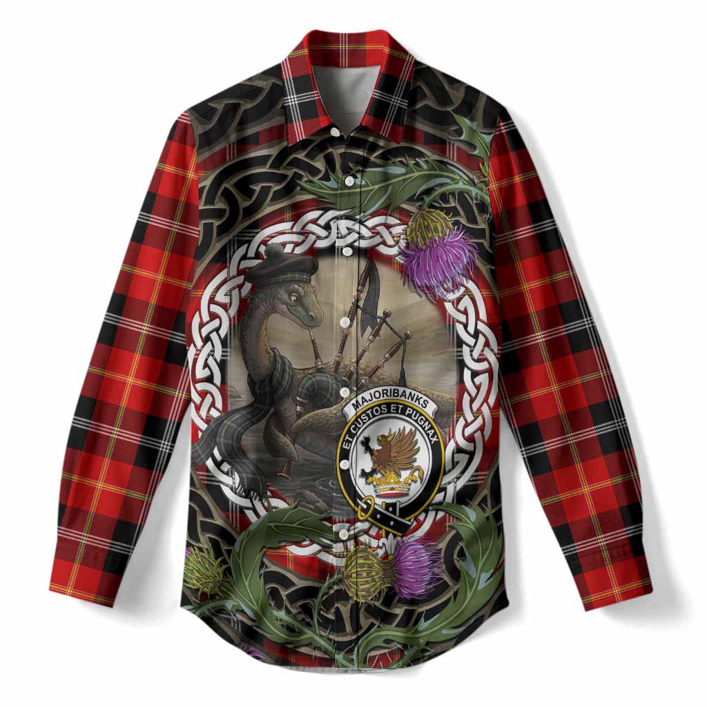 Majoribanks Tartan Crest Bagpipe Nessie Women Casual Shirt Scottish Loch Ness Monster Celtic Thistle