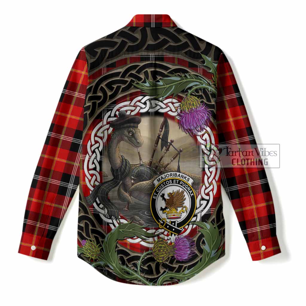 Majoribanks Tartan Crest Bagpipe Nessie Women Casual Shirt Scottish Loch Ness Monster Celtic Thistle