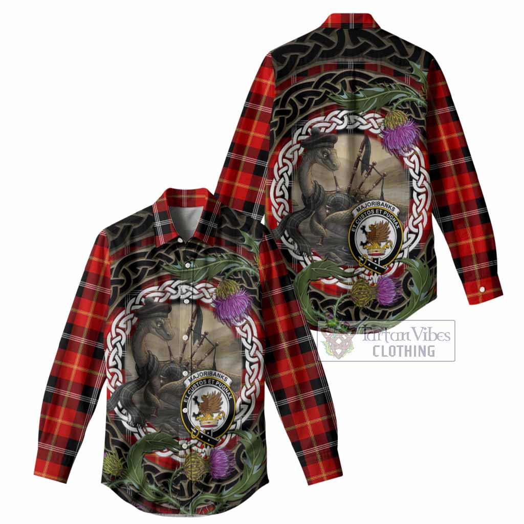 Majoribanks Tartan Crest Bagpipe Nessie Women Casual Shirt Scottish Loch Ness Monster Celtic Thistle