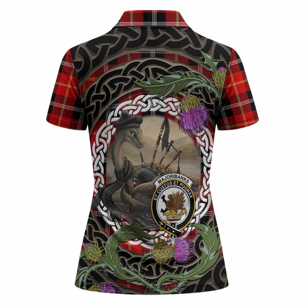 Majoribanks Tartan Crest Bagpipe Nessie Women Polo Shirt Scottish Loch Ness Monster Celtic Thistle