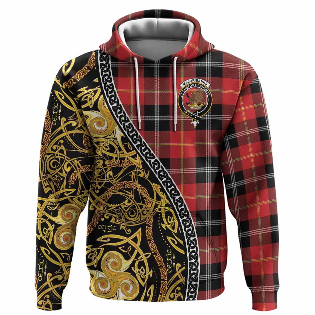 Majoribanks Tartan Crest Hoodie Celtic Knot and Triple Trickle Spiral Symbols