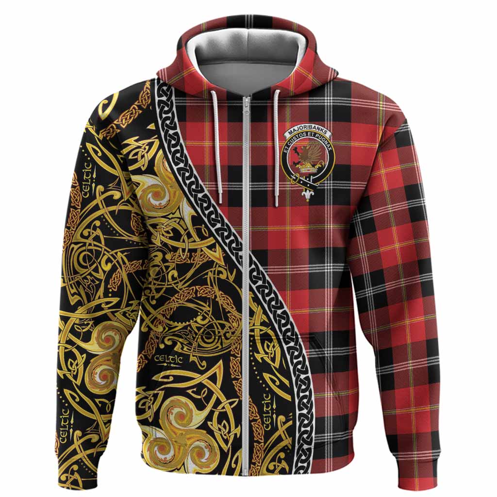 Majoribanks Tartan Crest Hoodie Celtic Knot and Triple Trickle Spiral Symbols