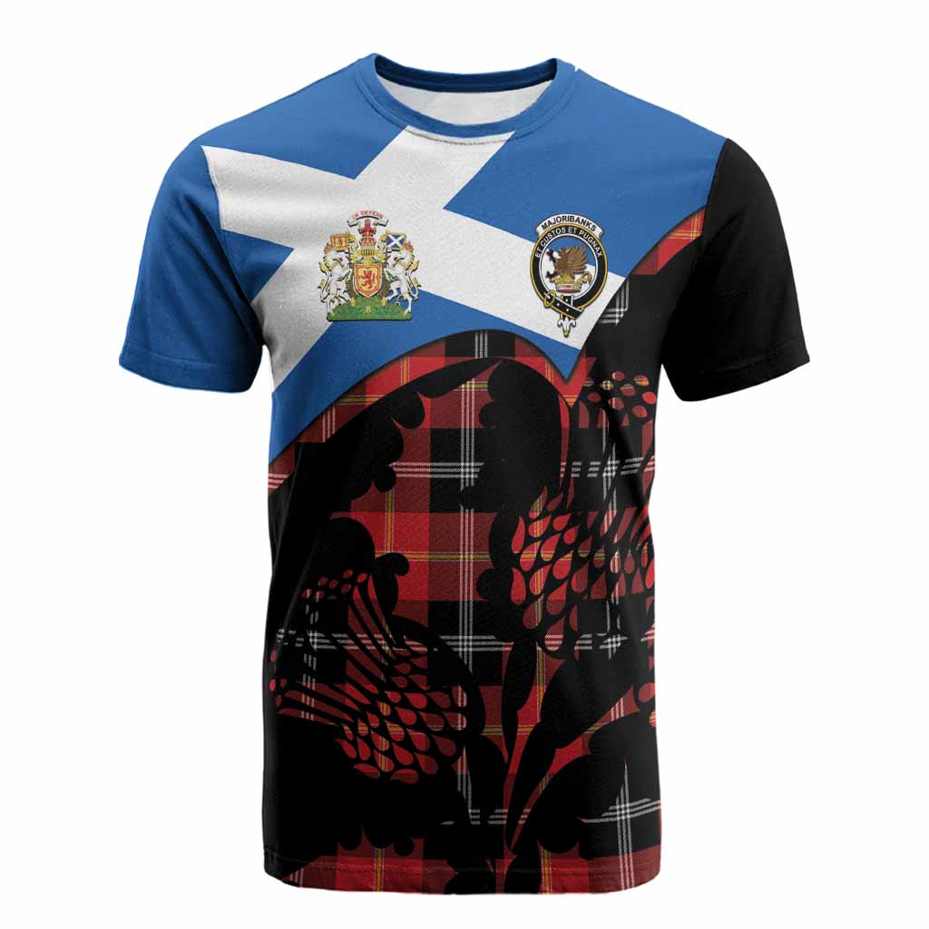 Majoribanks Tartan Family Crest Cotton T-shirt Scotland Thistle Floral Flag Style
