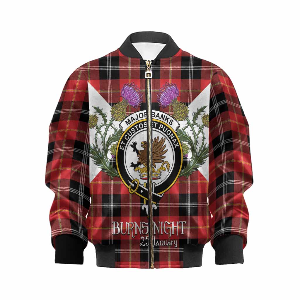 Majoribanks Tartan Family Crest Kid Bomber Jacket Scottish Burns Night Thistle Floral