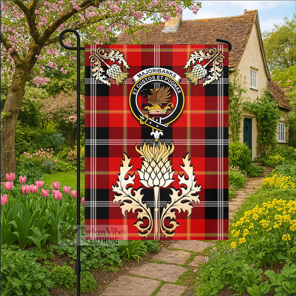 Majoribanks Tartan Garden Flag with Golden Regal Scottish Thistle Emblem - Tartan Vibes Clothing