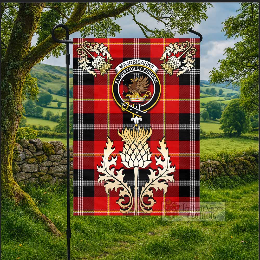 Majoribanks Tartan Garden Flag with Golden Regal Scottish Thistle Emblem - Tartan Vibes Clothing
