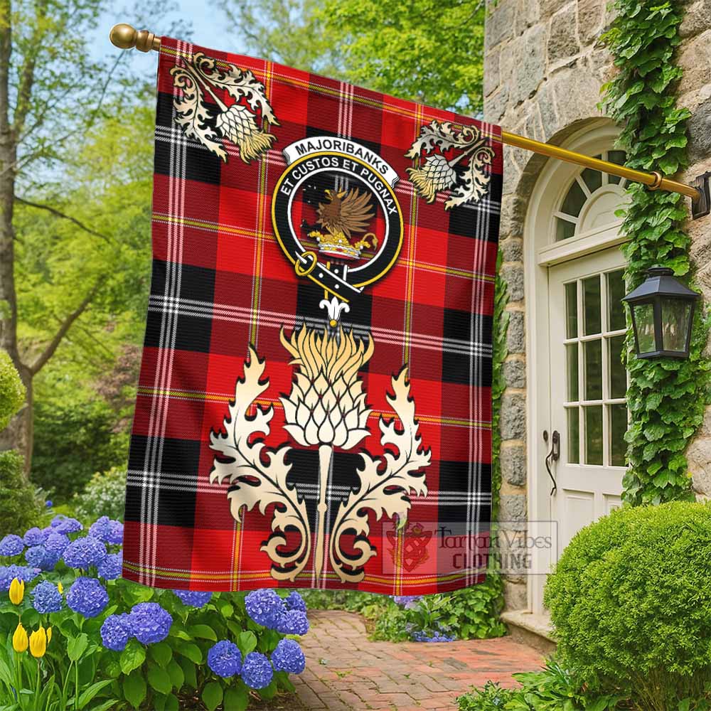 Majoribanks Tartan Garden Flag with Golden Regal Scottish Thistle Emblem - Tartan Vibes Clothing