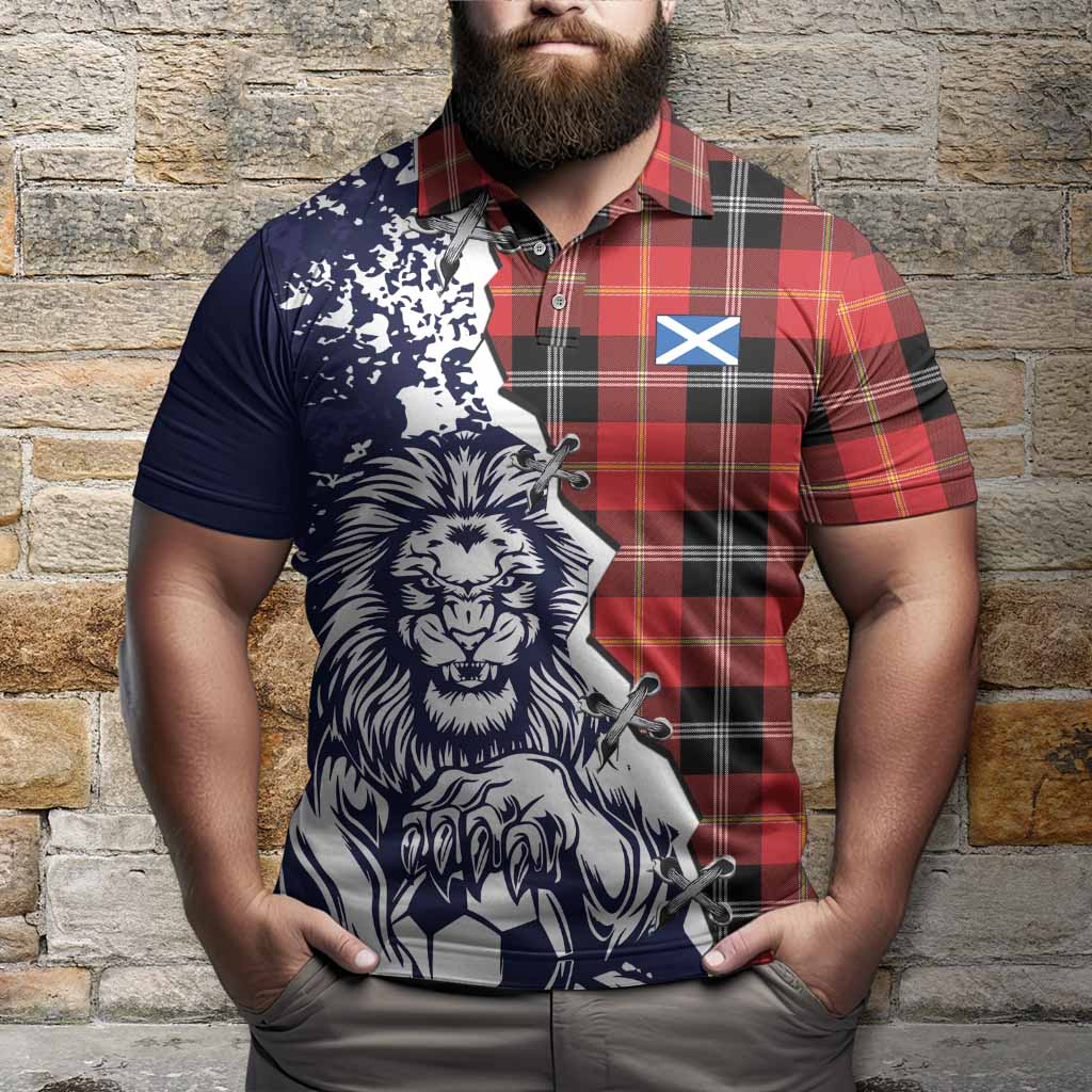 Majoribanks Tartan Scottish Polo Shirt Angry Lion With Soccer Ball Style