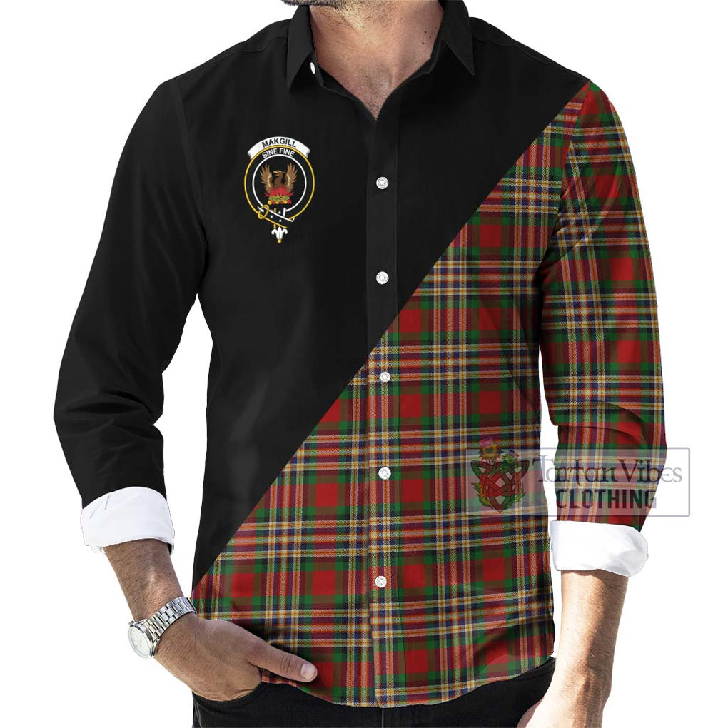 MakGill Tartan Long Sleeve Button Shirt with Family Crest and Military Logo Style - Tartanvibesclothing Shop