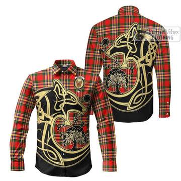 MakGill Modern Tartan Long Sleeve Button Shirt with Family Crest Celtic Wolf Style Men's Shirt S - Tartan Vibes Clothing