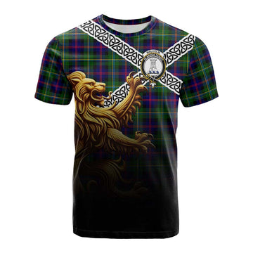 Malcolm Crest Tartan Cotton T-shirt with Golden Lion Emblem Celtic Style