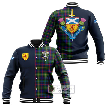Malcolm Tartan Baseball Jacket Alba with Scottish Lion Royal Arm Half Style