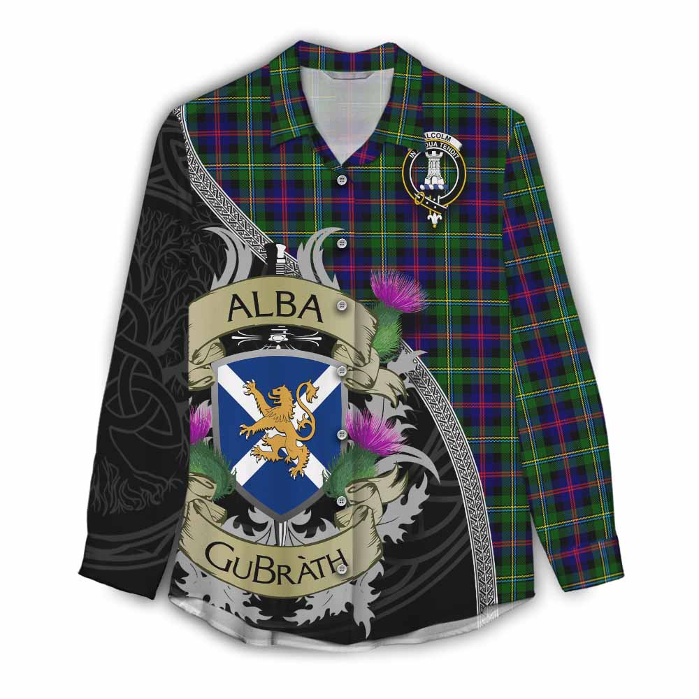 Tartan Vibes Clothing Malcolm Tartan Family Crest Women's Casual Shirt Lion Rampant Royal Thistle Shield Celtic Inspired