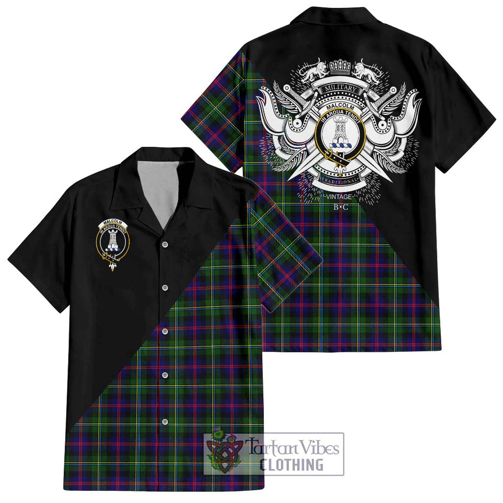 Malcolm Tartan Short Sleeve Button Shirt with Family Crest and Military Logo Style Kid - Tartanvibesclothing Shop