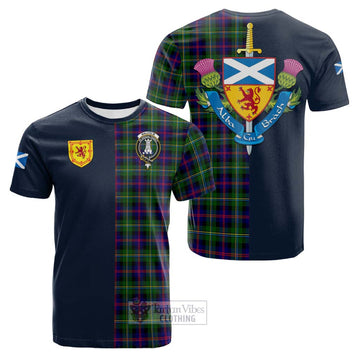 Malcolm Tartan Cotton T-shirt Alba with Scottish Lion Royal Arm Half Style
