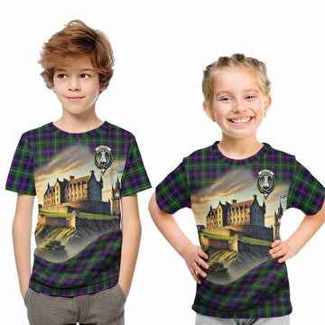 Malcolm Tartan Family Crest Kid T-Shirt with Scottish Ancient Castle Style