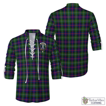 Malcolm Tartan Men's Scottish Traditional Jacobite Ghillie Kilt Shirt with Family Crest