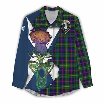 Tartan Vibes Clothing Malcolm Tartan Family Crest Women's Casual Shirt Scottish Thistle Celtic Inspired