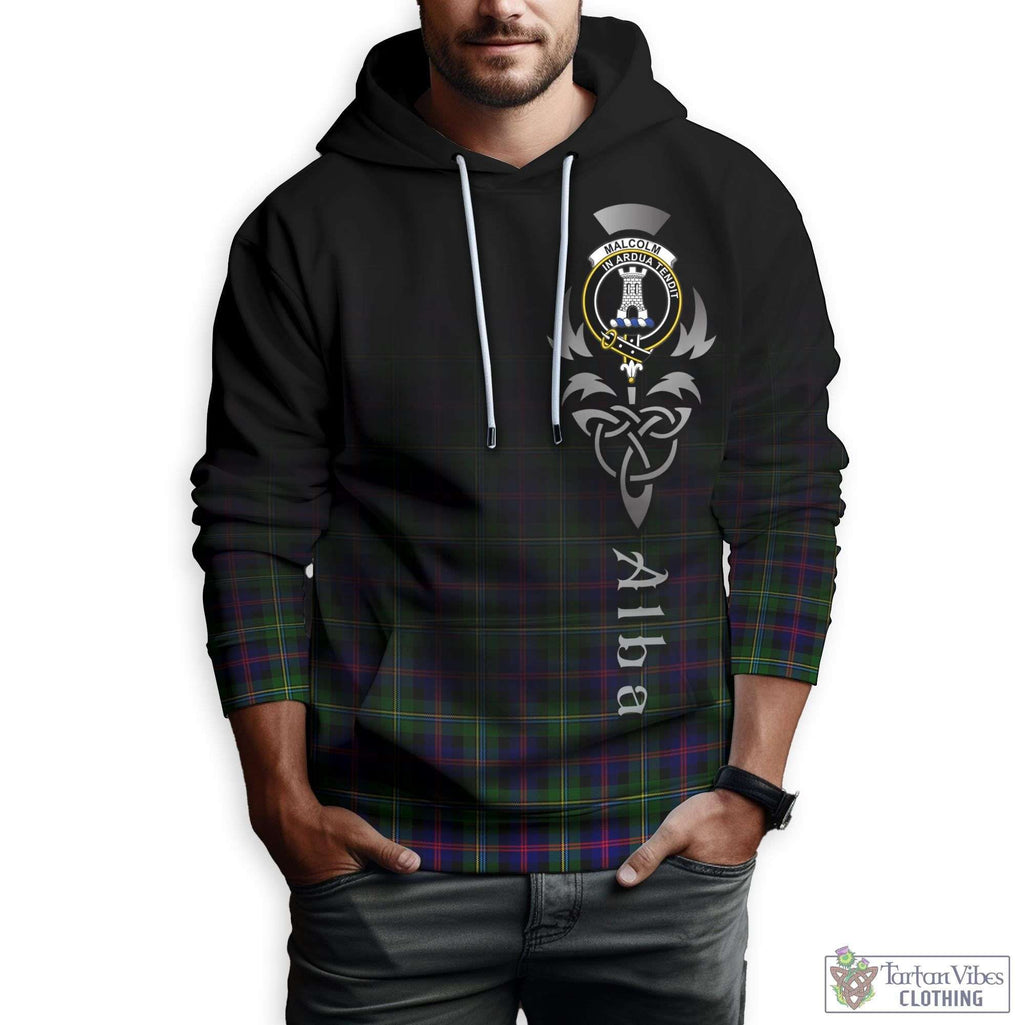 Tartan Vibes Clothing Malcolm Tartan Hoodie Featuring Alba Gu Brath Family Crest Celtic Inspired