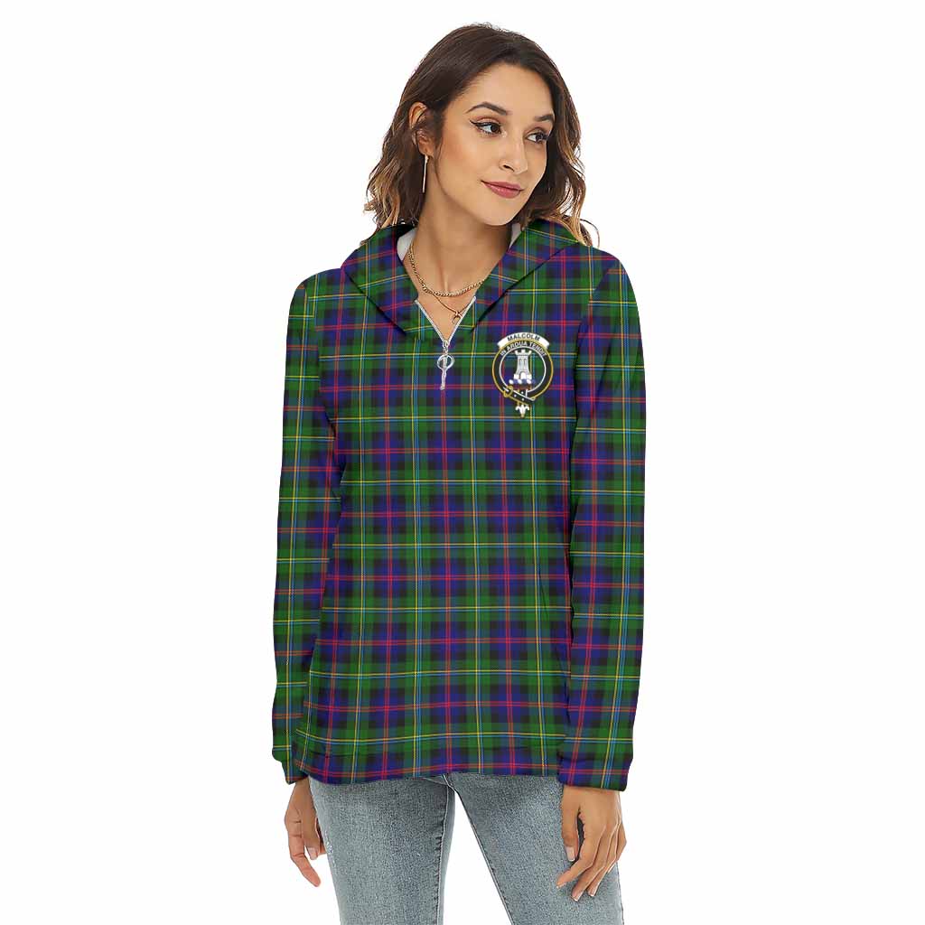 Tartan Vibes Clothing Malcolm Tartan Crest Women's Borg  Half Zip Fleece Hoodie