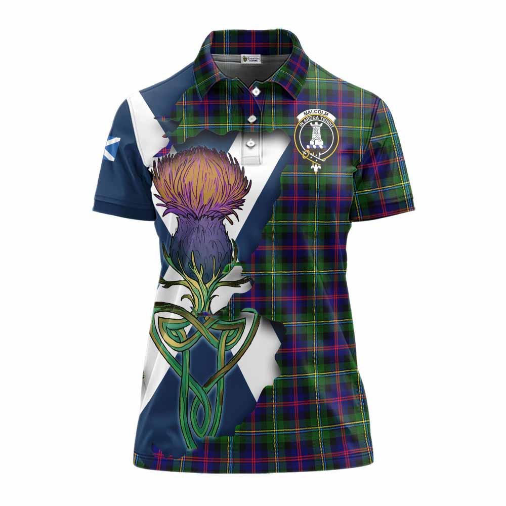 Tartan Vibes Clothing Malcolm Tartan Family Crest Women's Polo Shirt Scottish Thistle Celtic Inspired