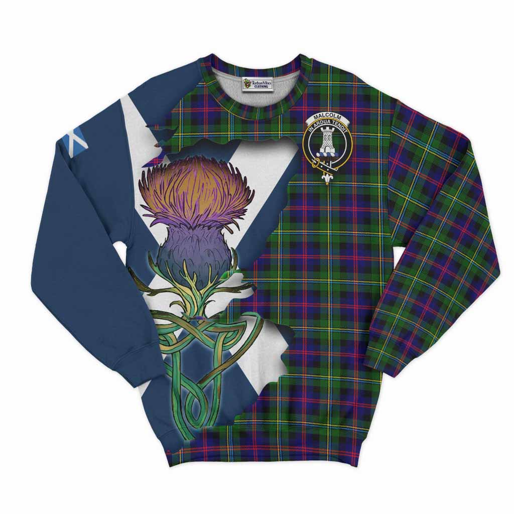 Tartan Vibes Clothing Malcolm Tartan Family Crest Sweatshirt Scottish Thistle Celtic Inspired