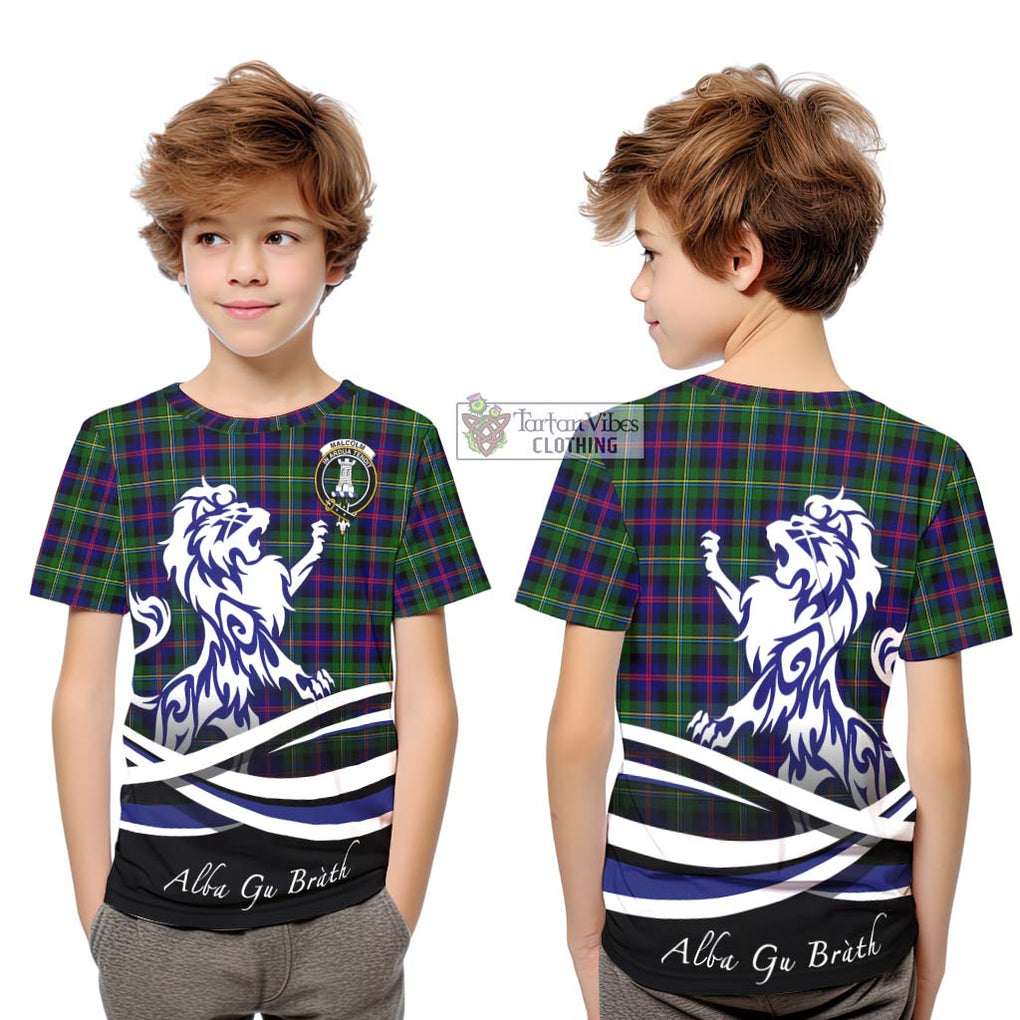 Malcolm Tartan Kid T-Shirt with Alba Gu Brath Regal Lion Emblem Youth XL Size14 - Tartanvibesclothing Shop