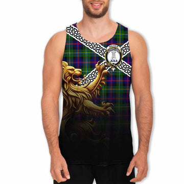 Malcolm Crest Tartan Men's Tank Top with Golden Lion Emblem Celtic Style