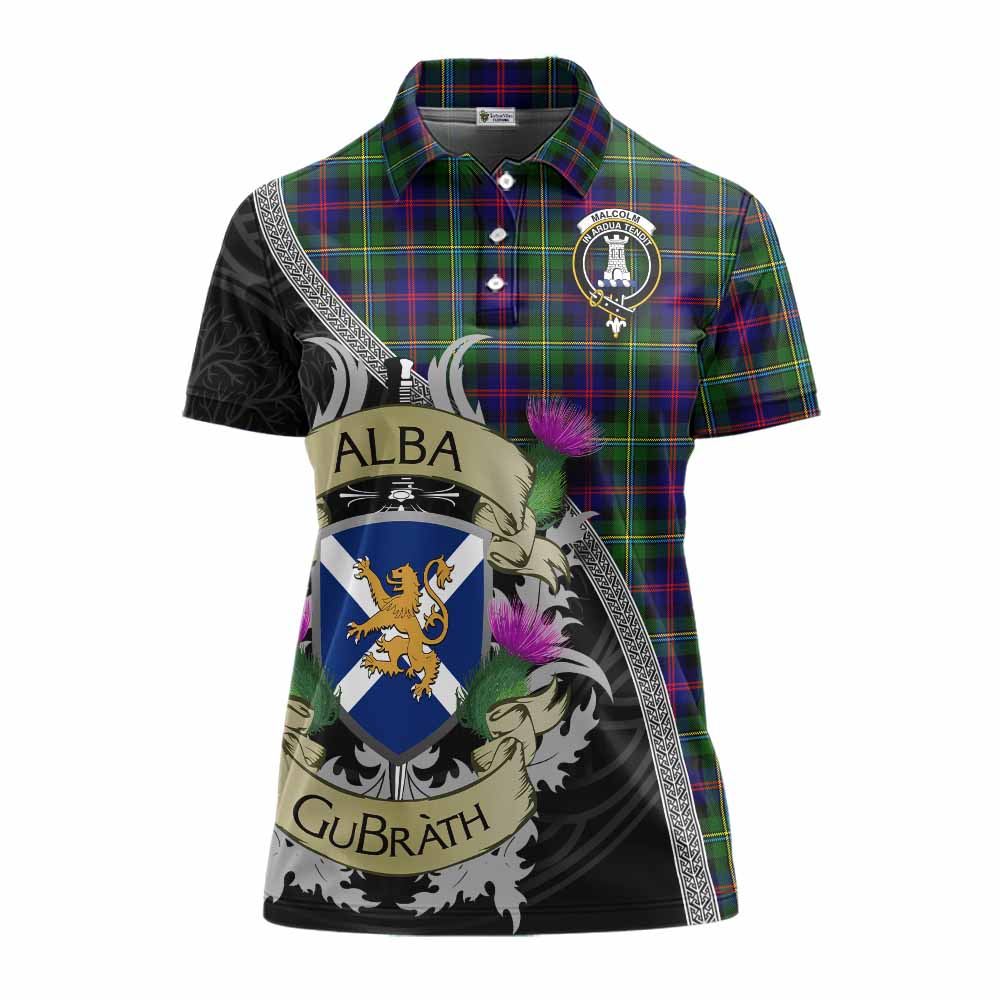 Tartan Vibes Clothing Malcolm Tartan Family Crest Women's Polo Shirt Lion Rampant Royal Thistle Shield Celtic Inspired