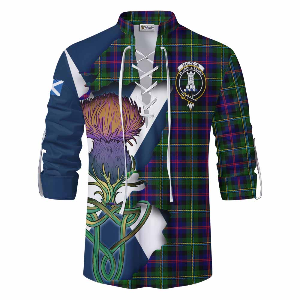 Tartan Vibes Clothing Malcolm Tartan Family Crest Ghillie Kilt Shirt Scottish Thistle Celtic Inspired