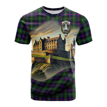 Tartan Vibes Clothing Malcolm Tartan Family Crest Cotton T-shirt with Scottish Ancient Castle Style