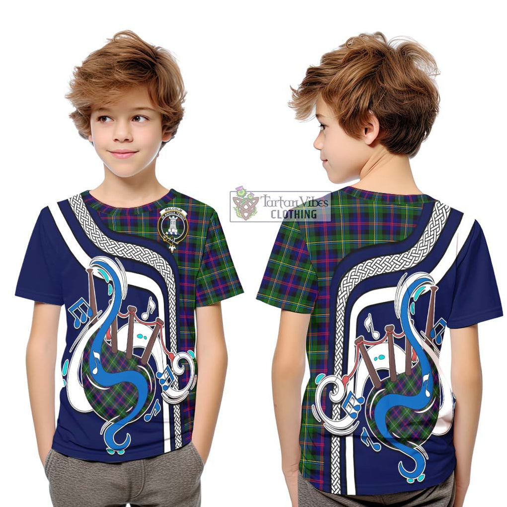 Tartan Vibes Clothing Malcolm Tartan Kid T-Shirt with Epic Bagpipe Style