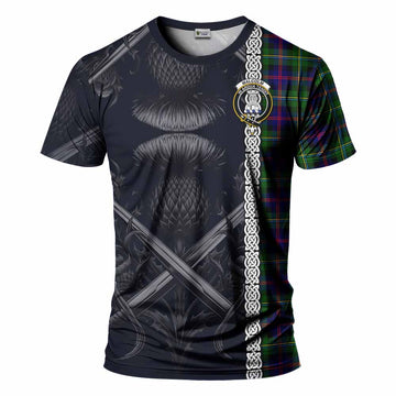 Tartan Vibes Clothing Malcolm Tartan T-Shirt with Family Crest Cross Sword Thistle Celtic Vibes