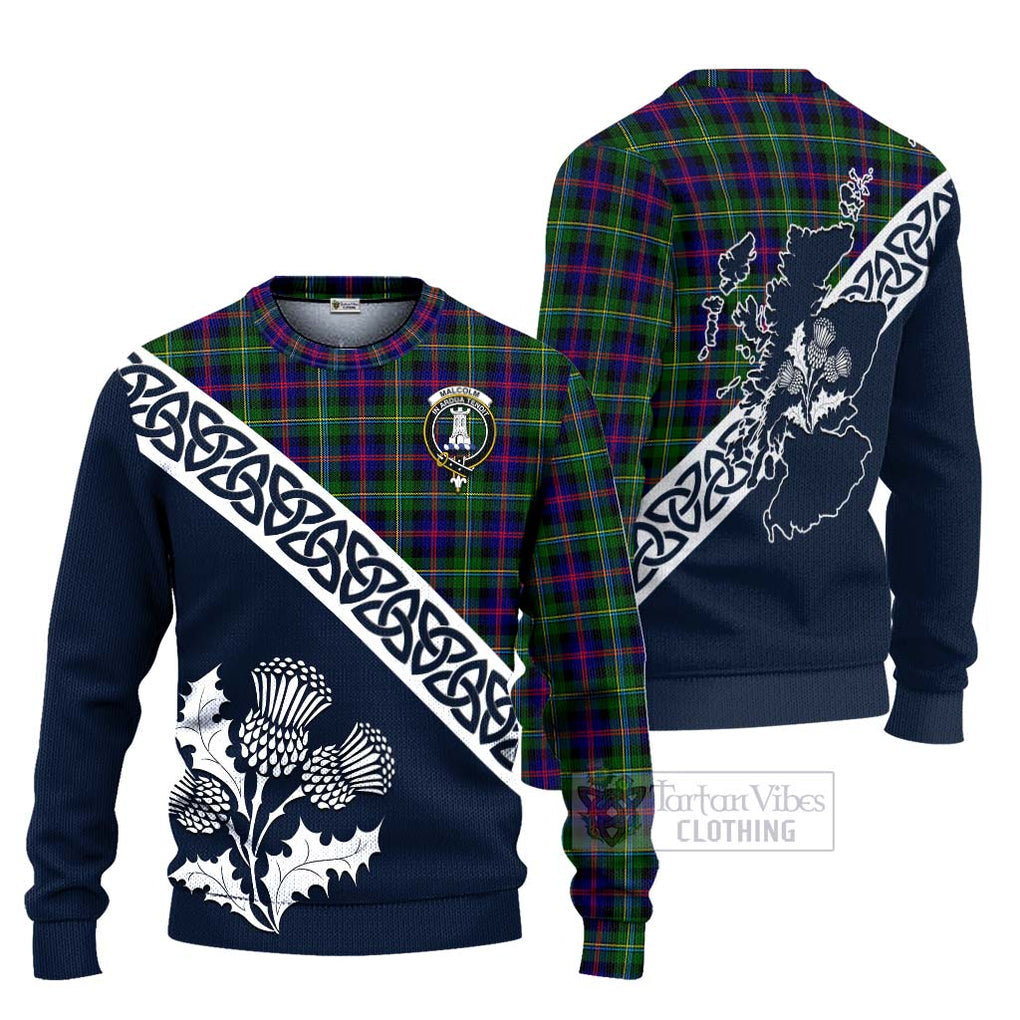 Tartan Vibes Clothing Malcolm Tartan Knitted Sweater Featuring Thistle and Scotland Map