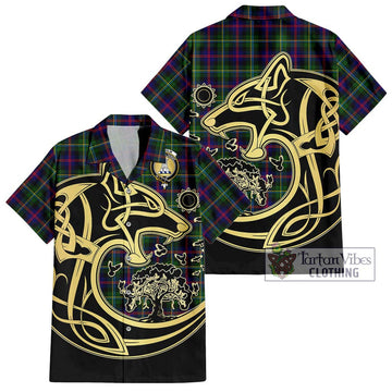 Malcolm Tartan Hawaiian Shirt with Family Crest Celtic Wolf Style