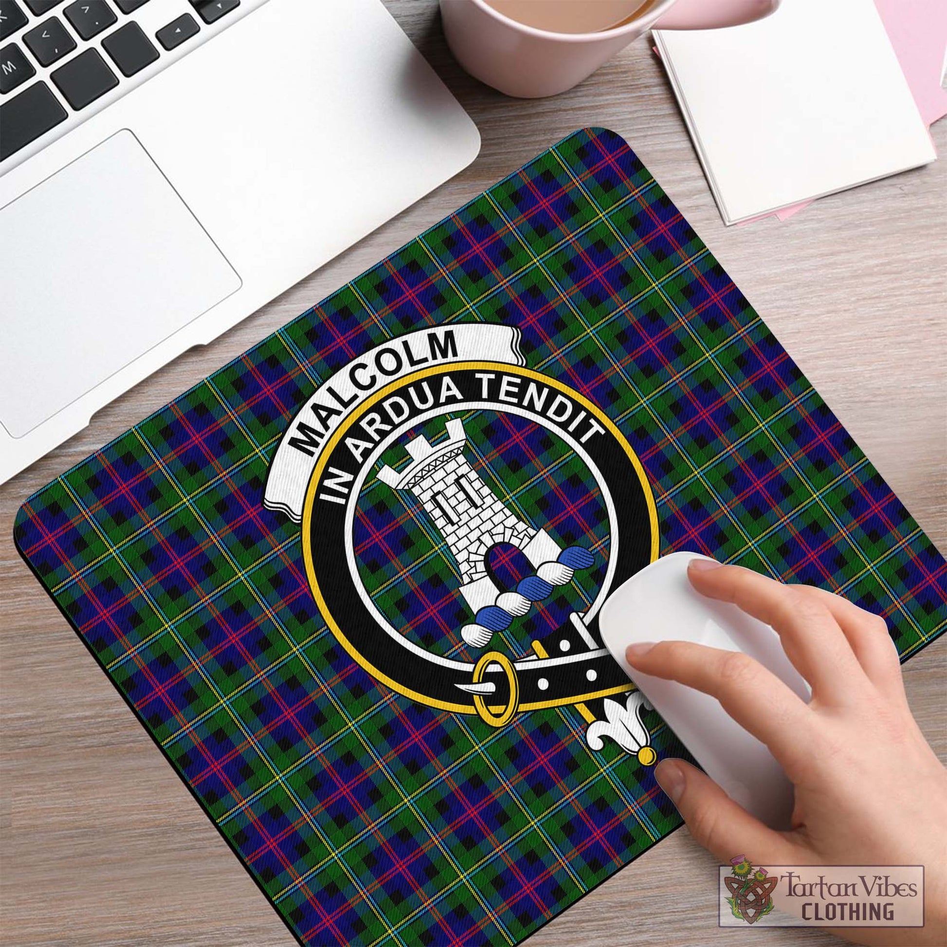 Tartan Vibes Clothing Malcolm Tartan Mouse Pad with Family Crest