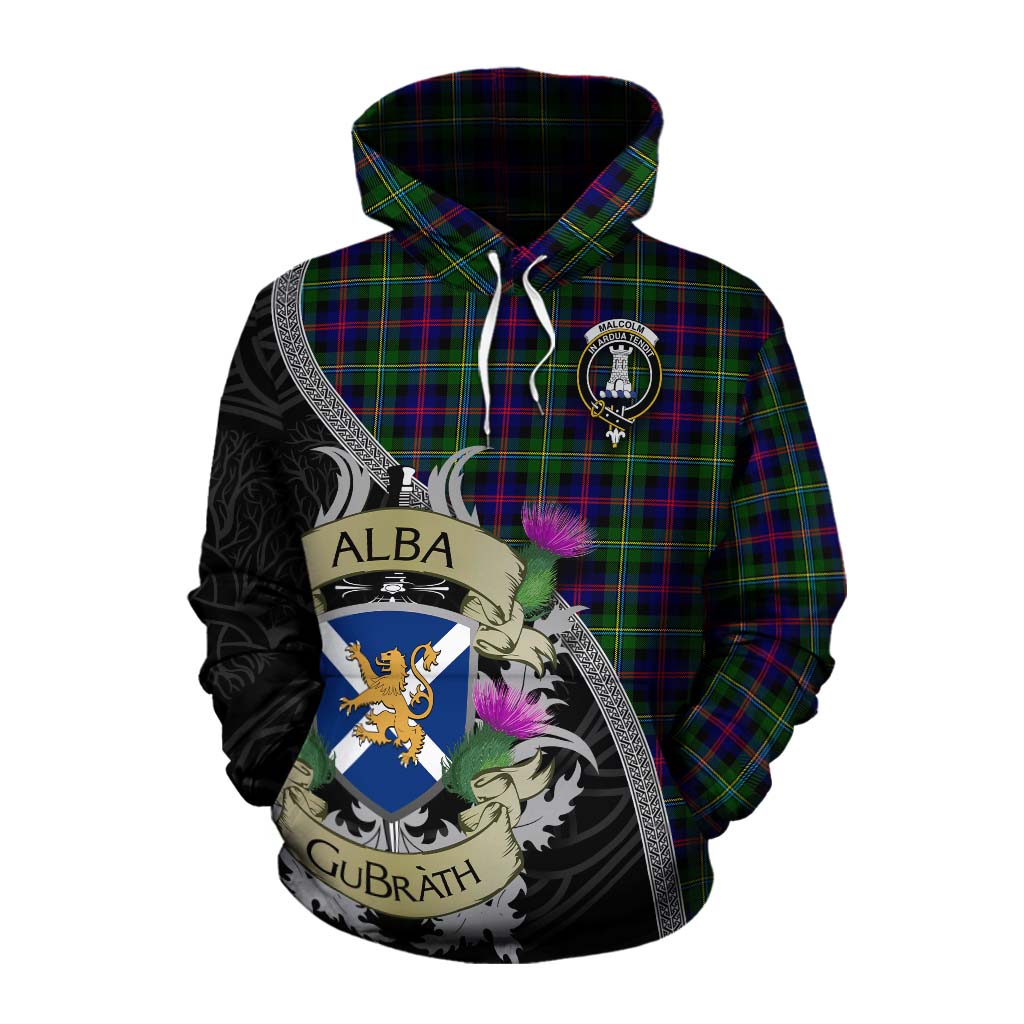 Tartan Vibes Clothing Malcolm Tartan Family Crest Cotton Hoodie Lion Rampant Royal Thistle Shield Celtic Inspired