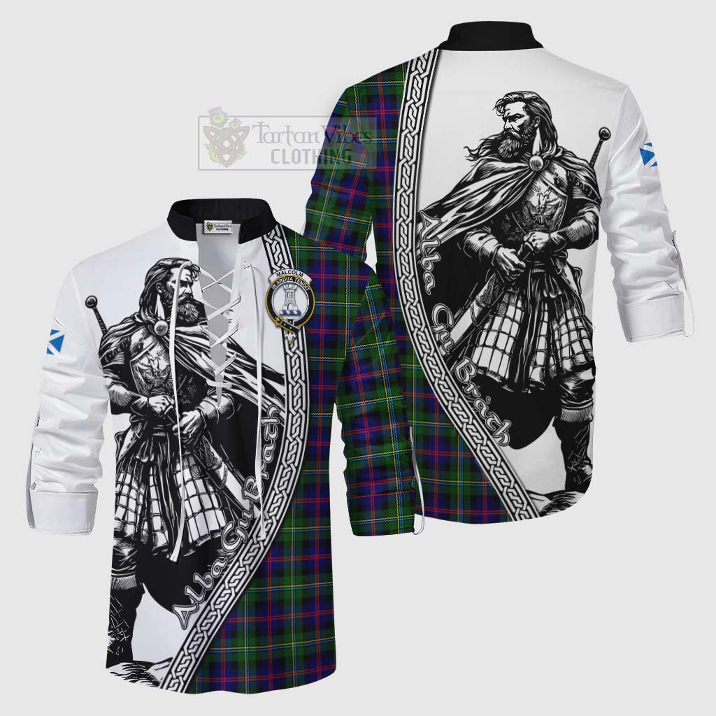 Tartan Vibes Clothing Malcolm Tartan Clan Crest Ghillie Kilt Shirt with Highlander Warrior Celtic Style
