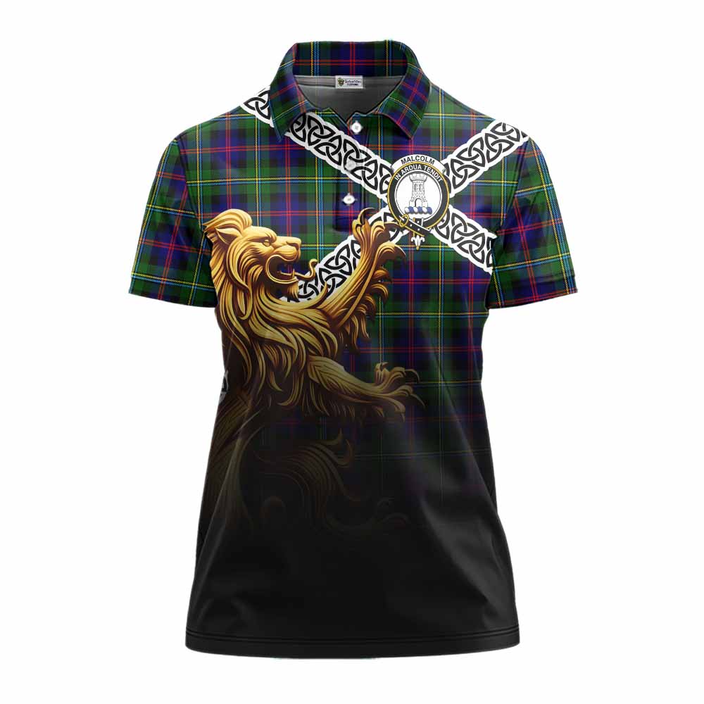 Tartan Vibes Clothing Malcolm Crest Tartan Women's Polo Shirt with Golden Lion Emblem Celtic Style