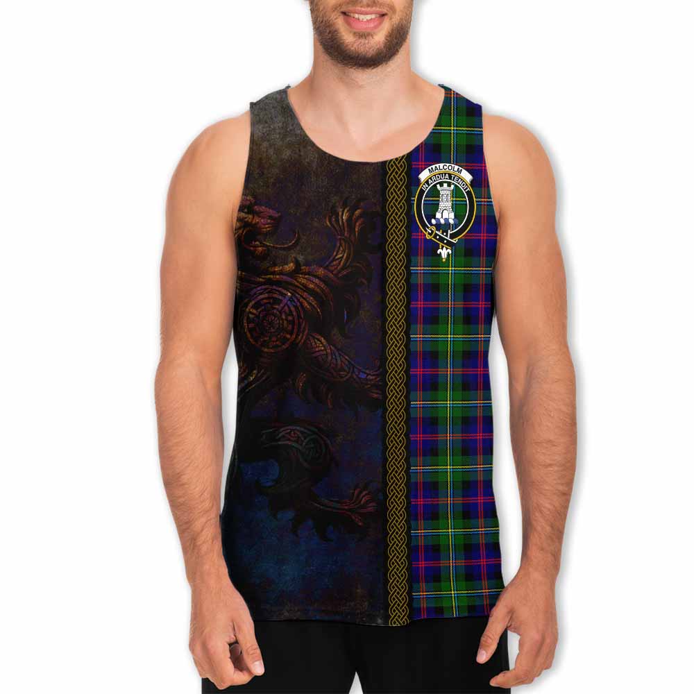 Tartan Vibes Clothing Malcolm Tartan Family Crest Men's Tank Top Alba Gu Brath Be Brave Lion Ancient Style