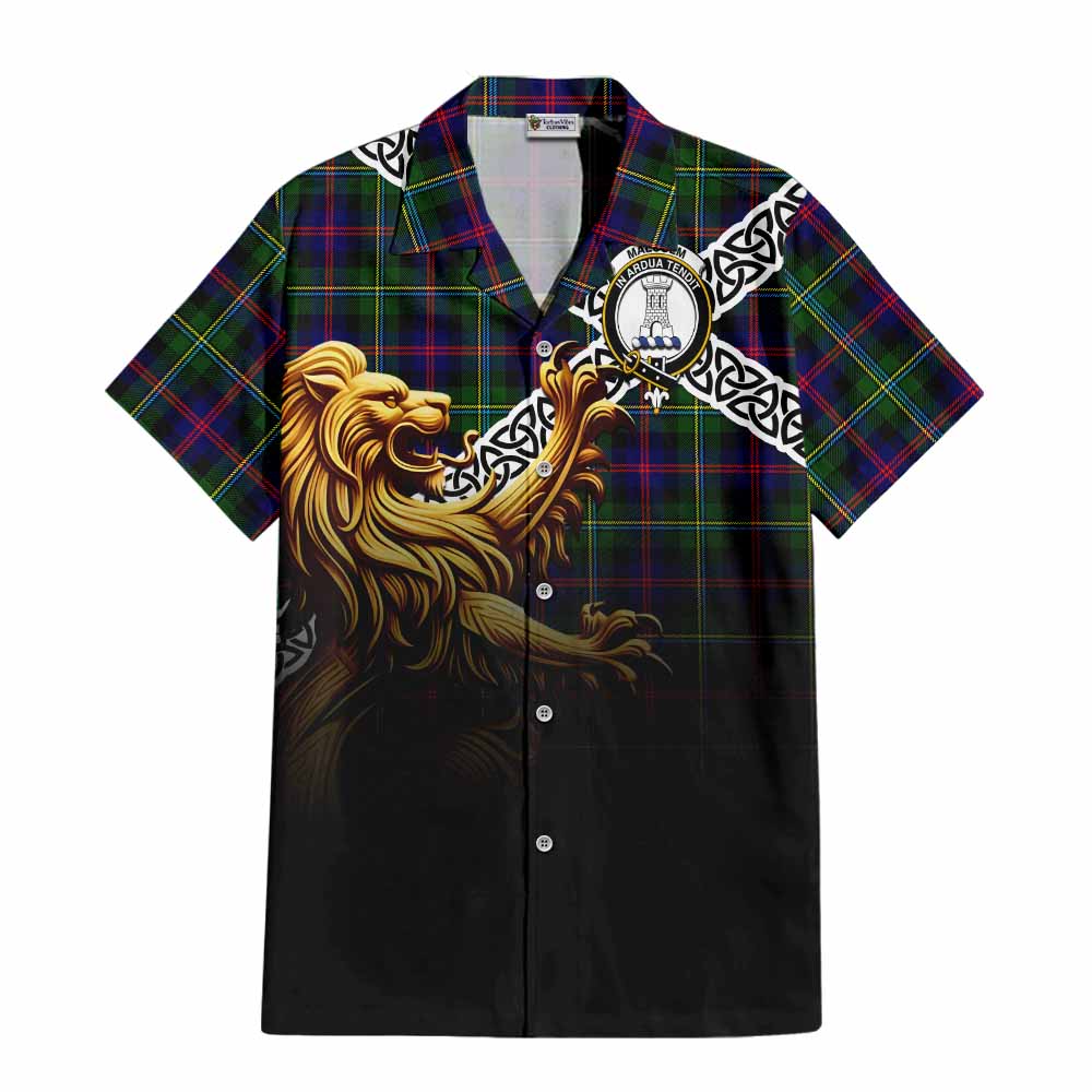 Tartan Vibes Clothing Malcolm Crest Tartan Short Sleeve Button Shirt with Golden Lion Emblem Celtic Style
