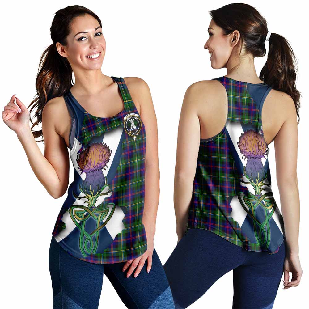Malcolm Tartan Family Crest Women's Racerback Tanks Scottish Thistle Celtic Inspired 4XL - Tartan Vibes Clothing