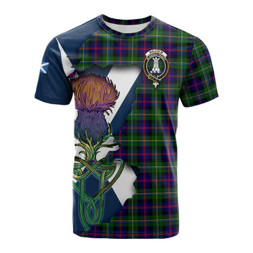 Tartan Vibes Clothing Malcolm Tartan Family Crest Cotton T-shirt Scottish Thistle Celtic Inspired