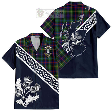 Malcolm Tartan Hawaiian Shirt Featuring Thistle and Scotland Map