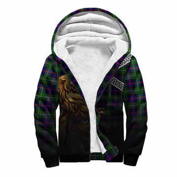 Malcolm Crest Tartan Sherpa Hoodie with Golden Lion Emblem Celtic Style