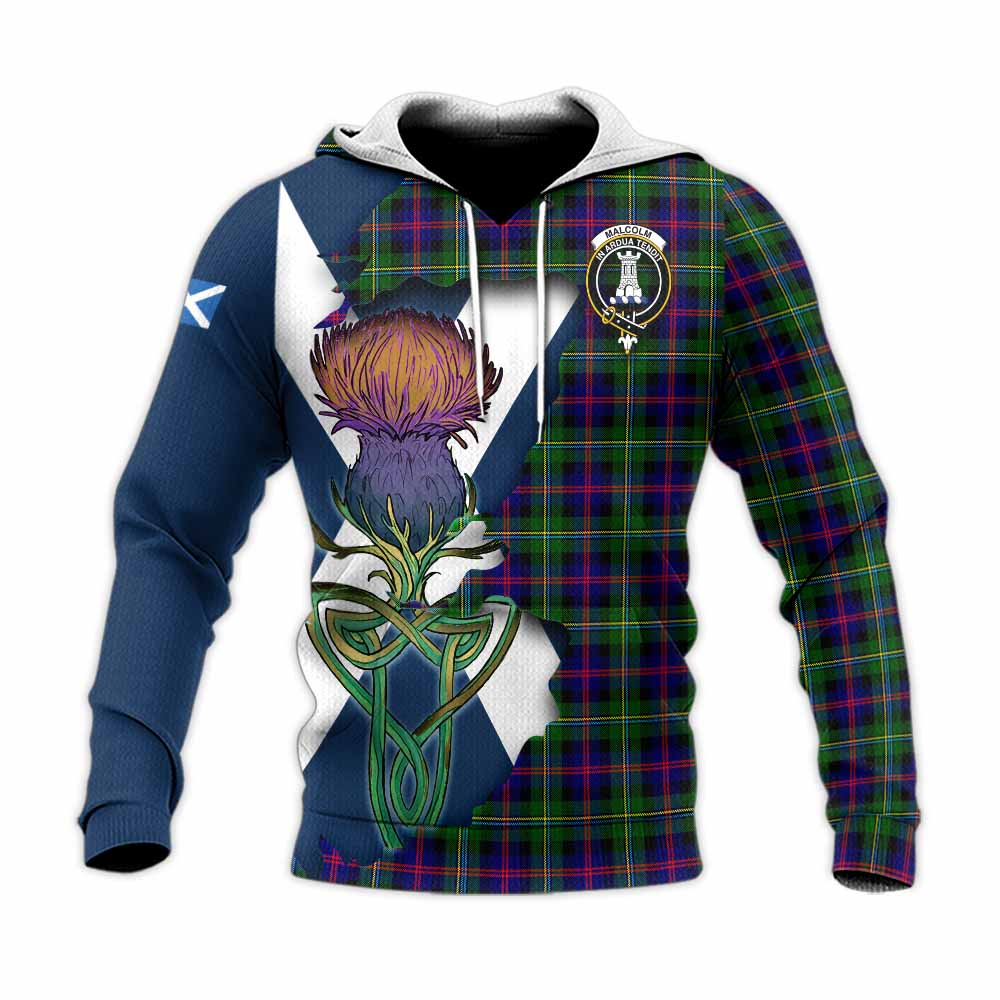 Tartan Vibes Clothing Malcolm Tartan Family Crest Knitted Hoodie Scottish Thistle Celtic Inspired