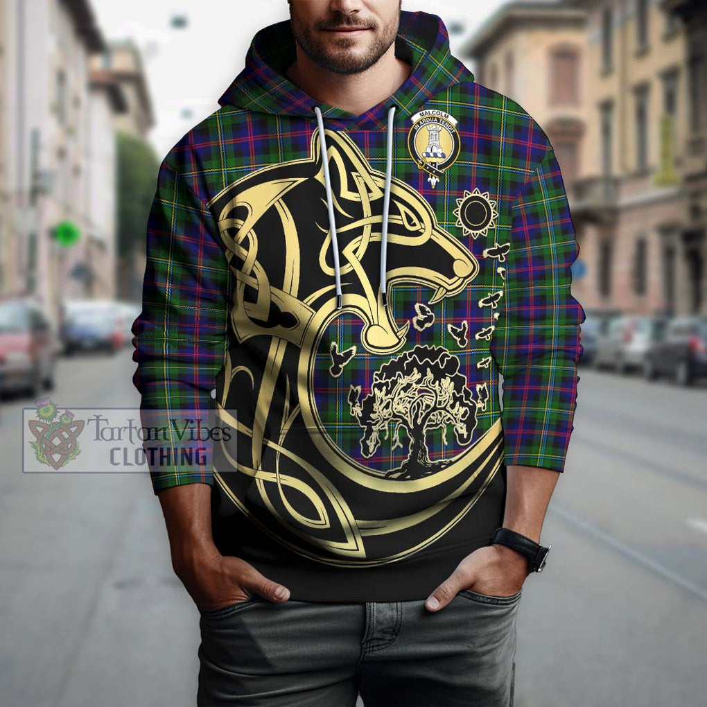 Malcolm Tartan Hoodie with Family Crest Celtic Wolf Style Zip Hoodie - Tartan Vibes Clothing