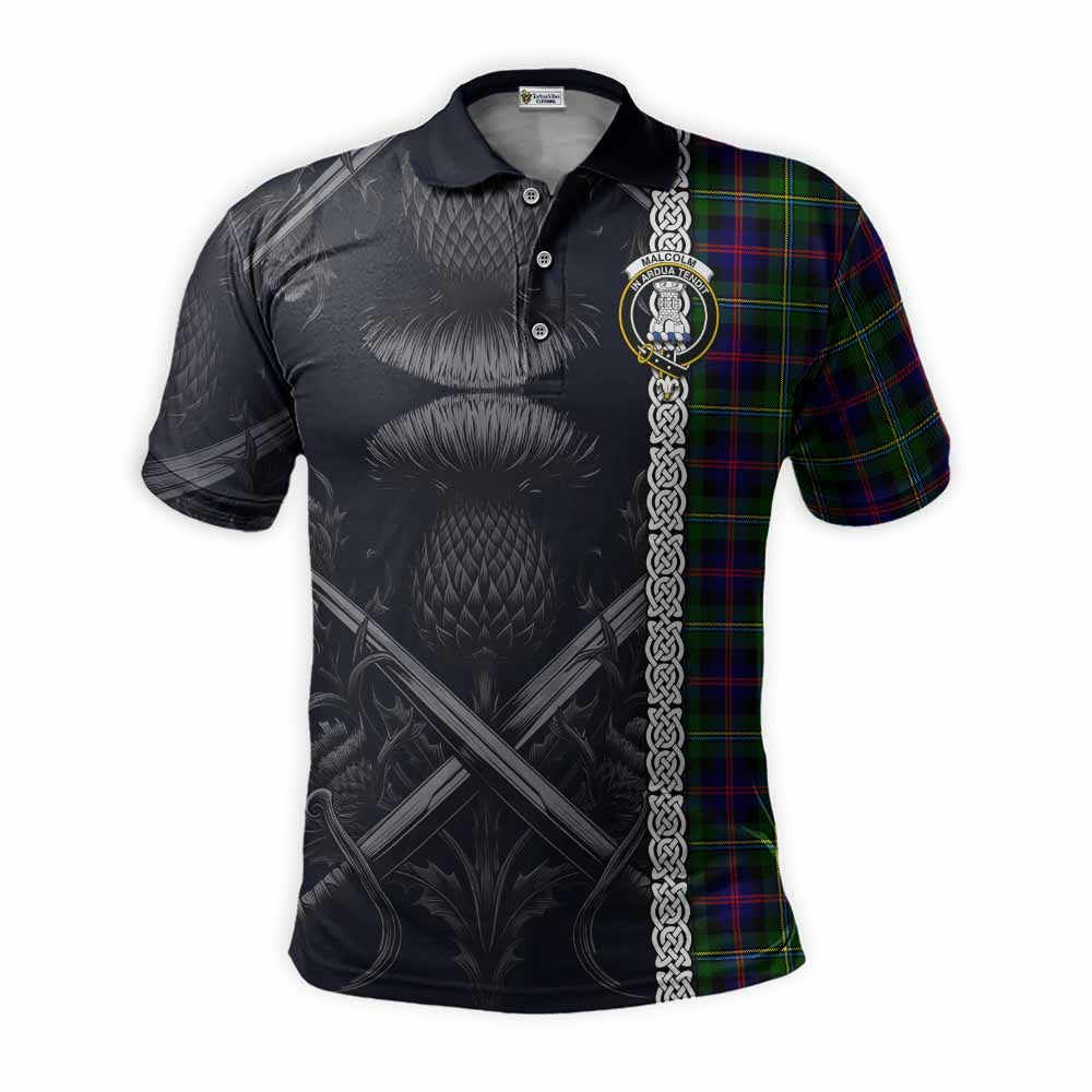 Tartan Vibes Clothing Malcolm Tartan Polo Shirt with Family Crest Cross Sword Thistle Celtic Vibes